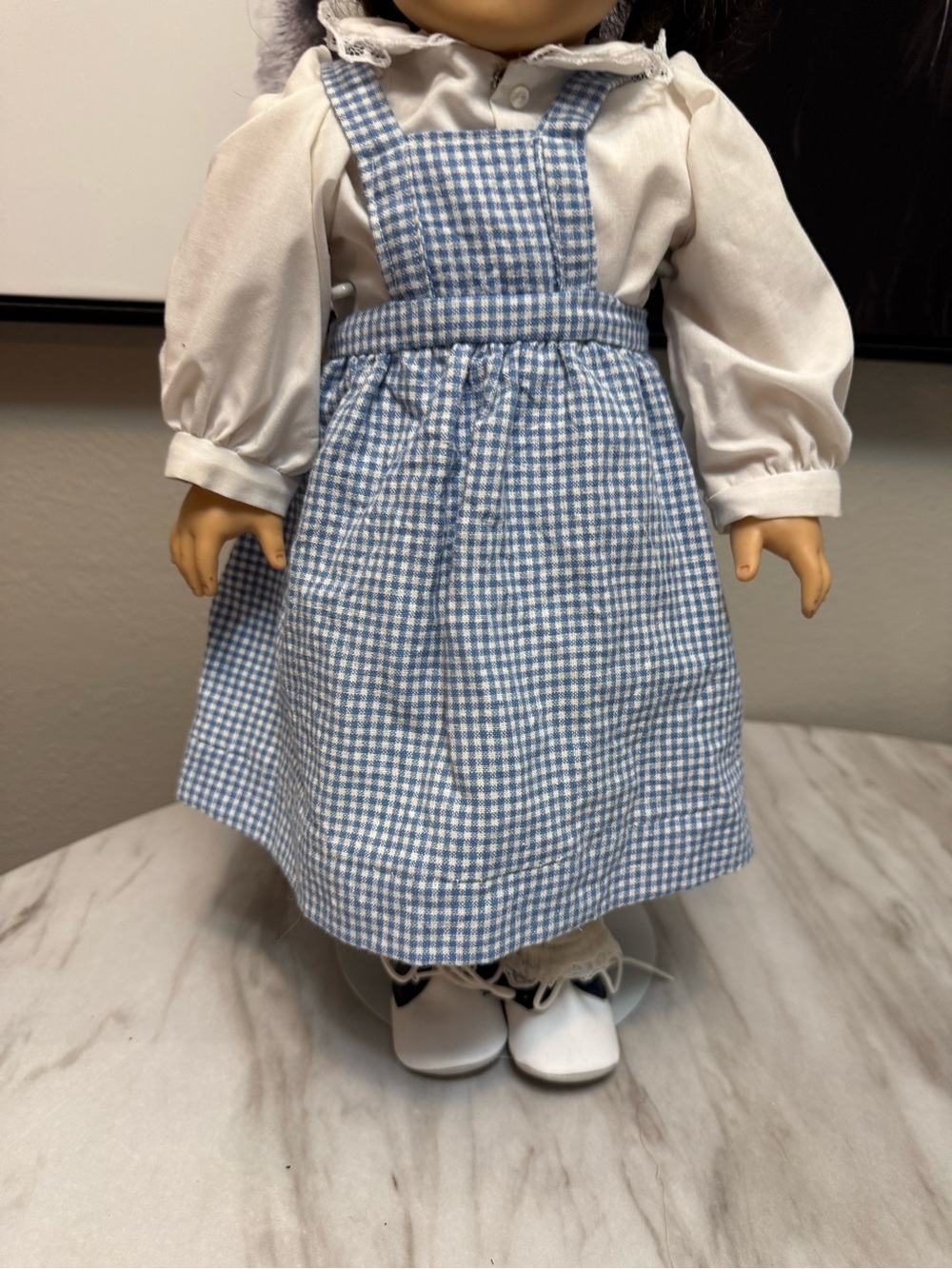 18” doll Dorothy outfit plaid white blue jumper white shirt socks & saddle shoes